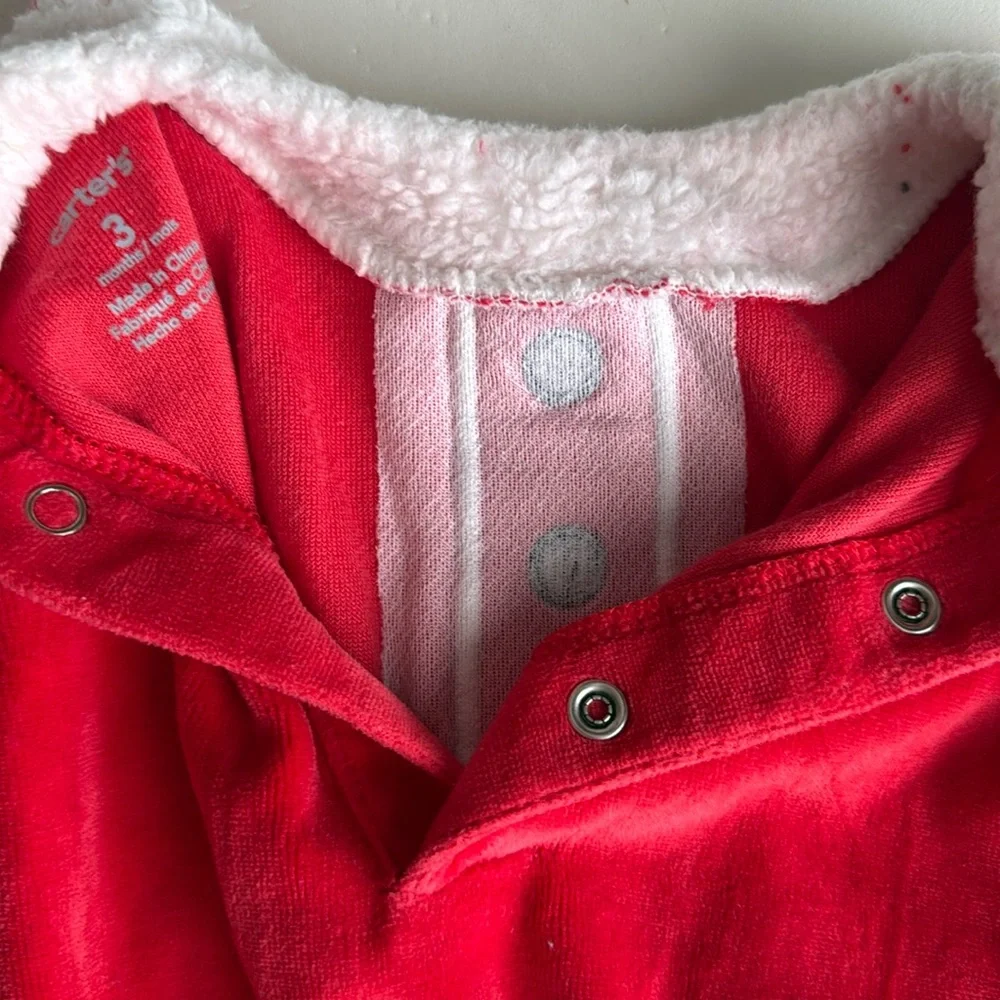 Carters Santa One Piece Zip Up Footed PJs 3 Months